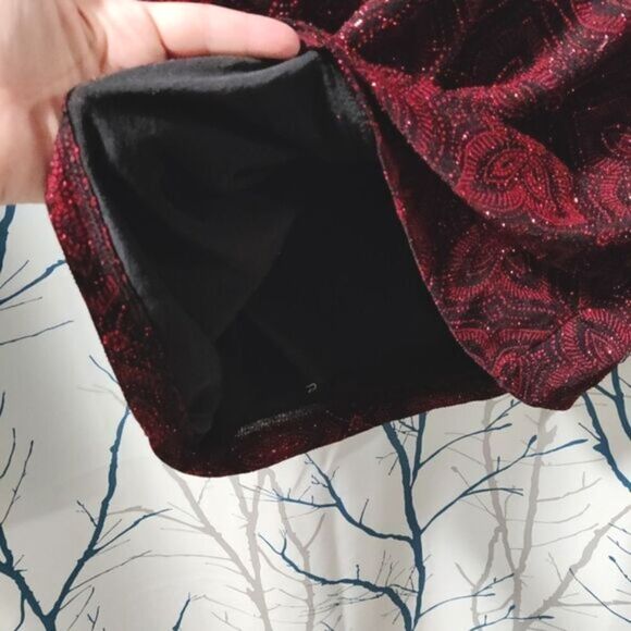 SLNY Red Black bling Christmas party formal bodycon sheath midi dress womens 14 - Picture 5 of 5